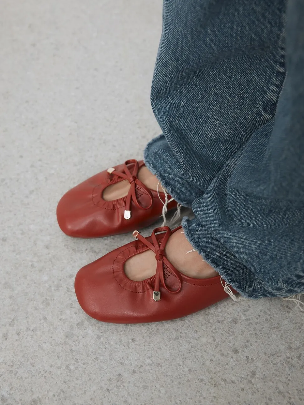 Red Forever Comfort® Tie Up Round Toe Ballet Flats