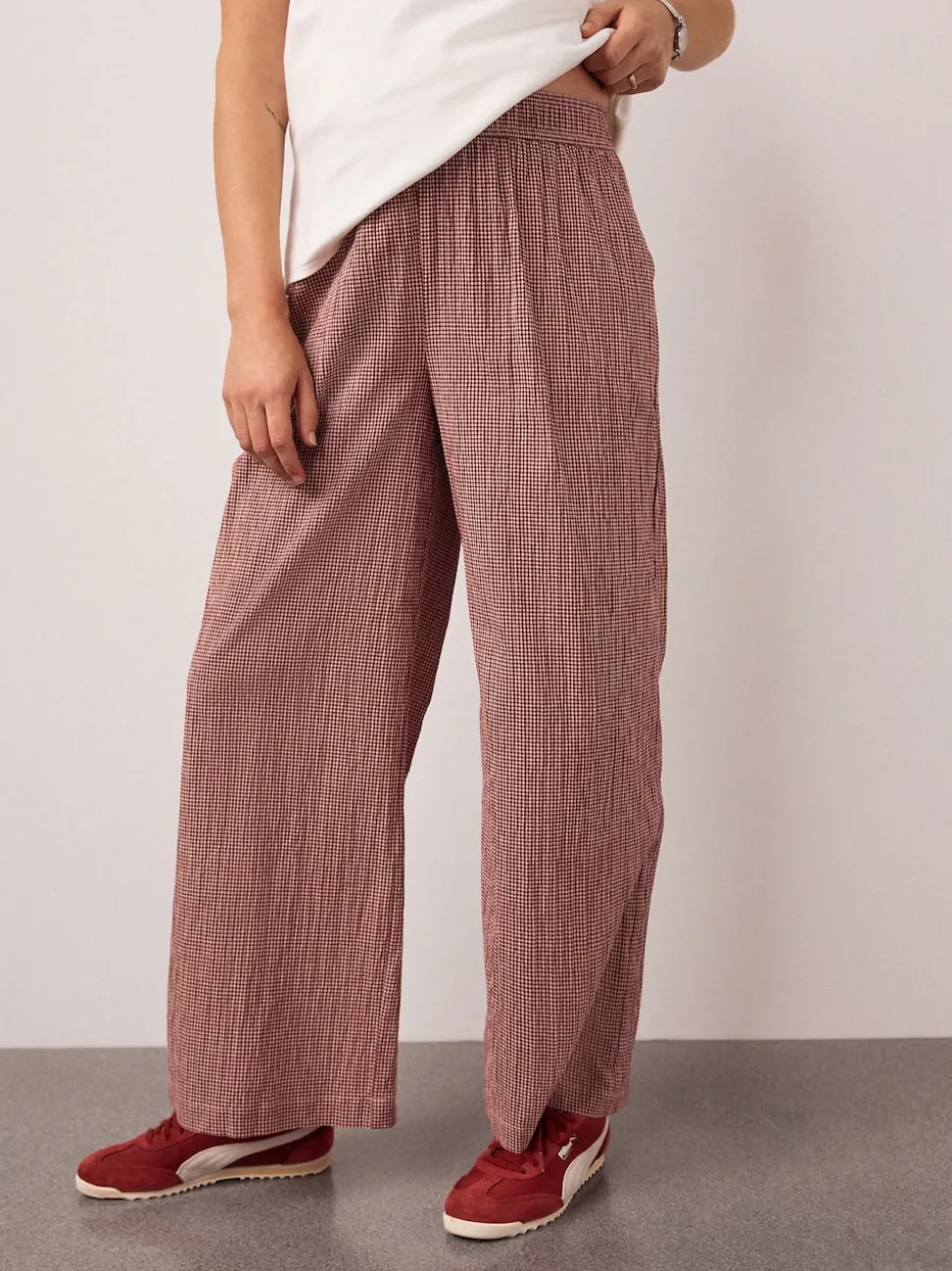 Red Gingham Maternity Wide Leg Trousers