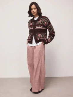 Red Gingham Wide Leg Trousers