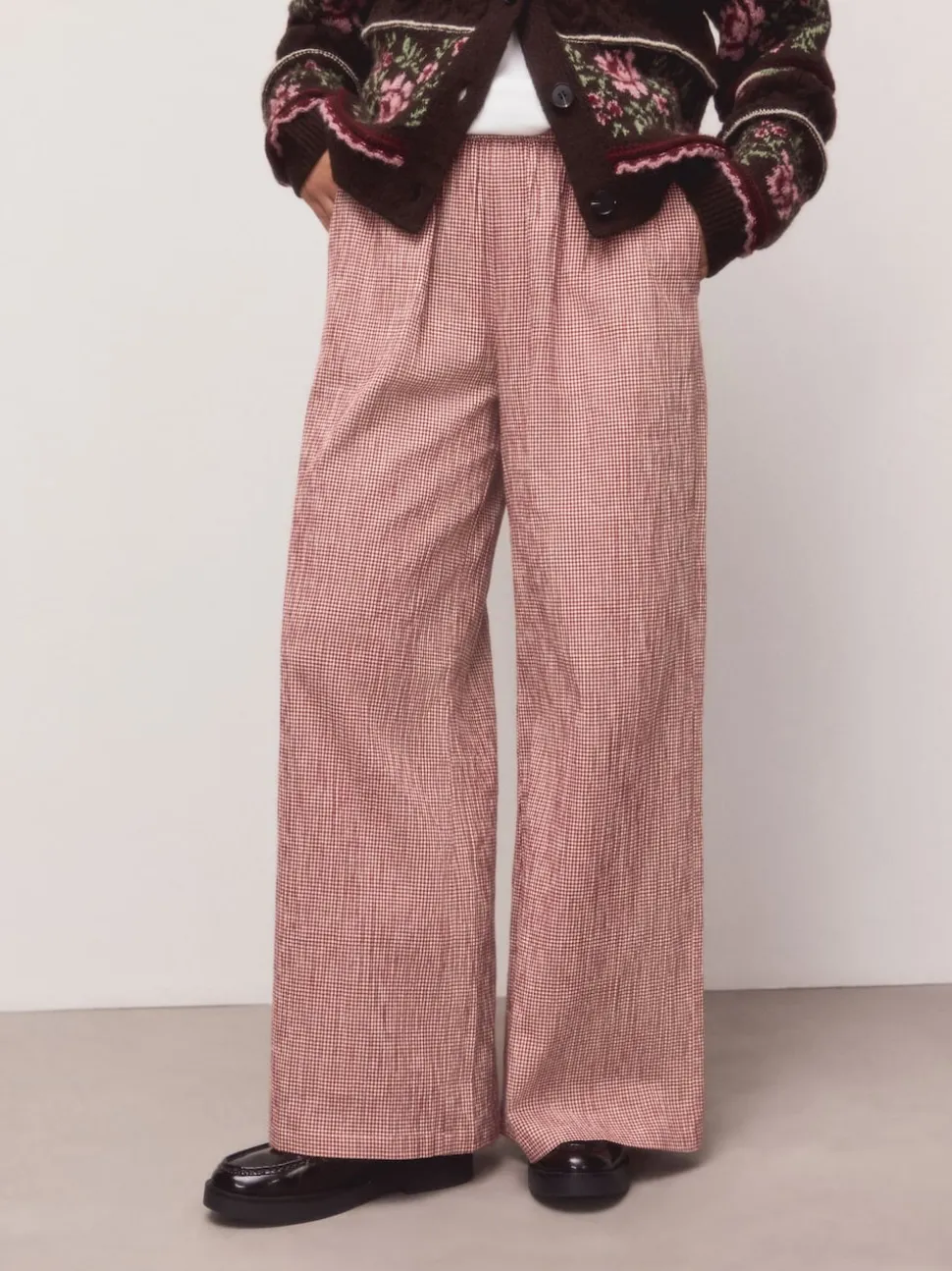 Red Gingham Wide Leg Trousers