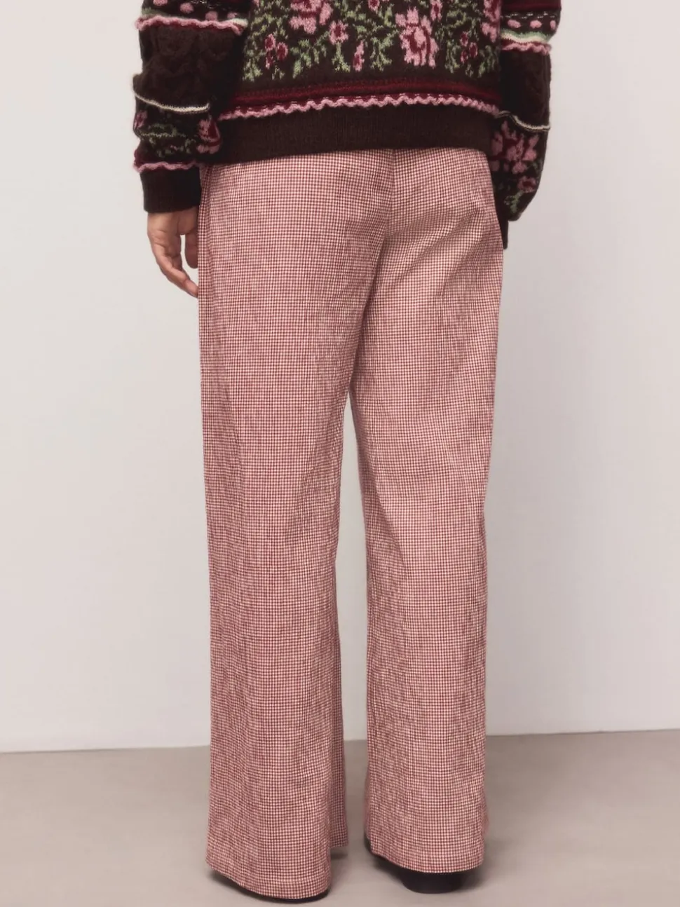 Red Gingham Wide Leg Trousers