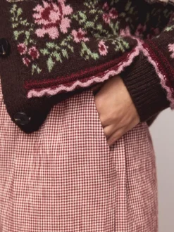 Red Gingham Wide Leg Trousers