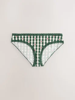 Red Heart/Green Check Bikini Cotton Lace Knickers 4 Pack