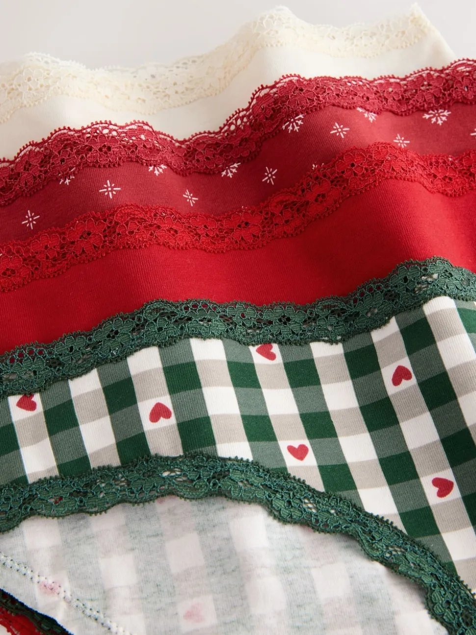 Red Heart/Green Check Bikini Cotton Lace Knickers 4 Pack