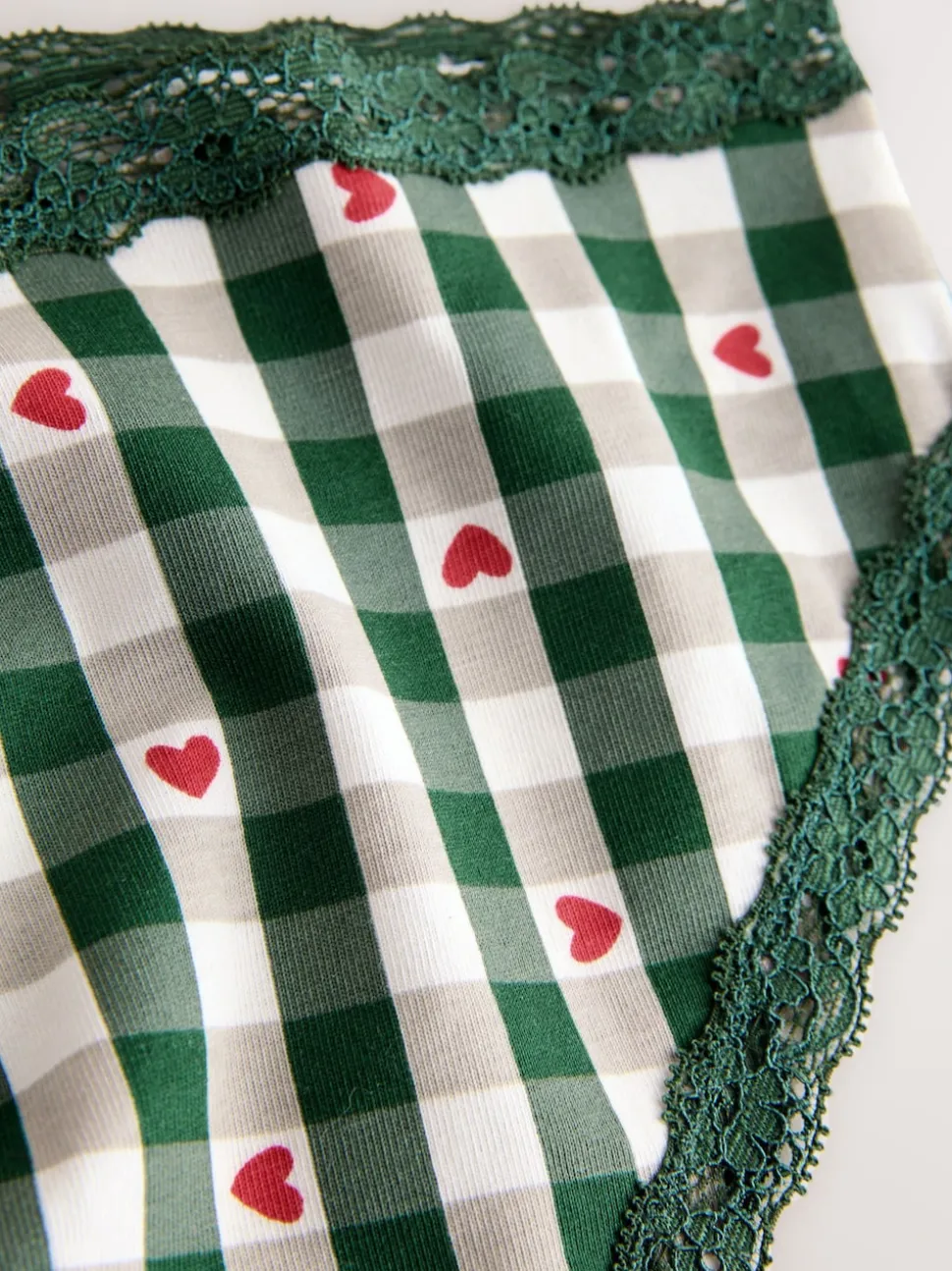 Red Heart/Green Check Bikini Cotton Lace Knickers 4 Pack