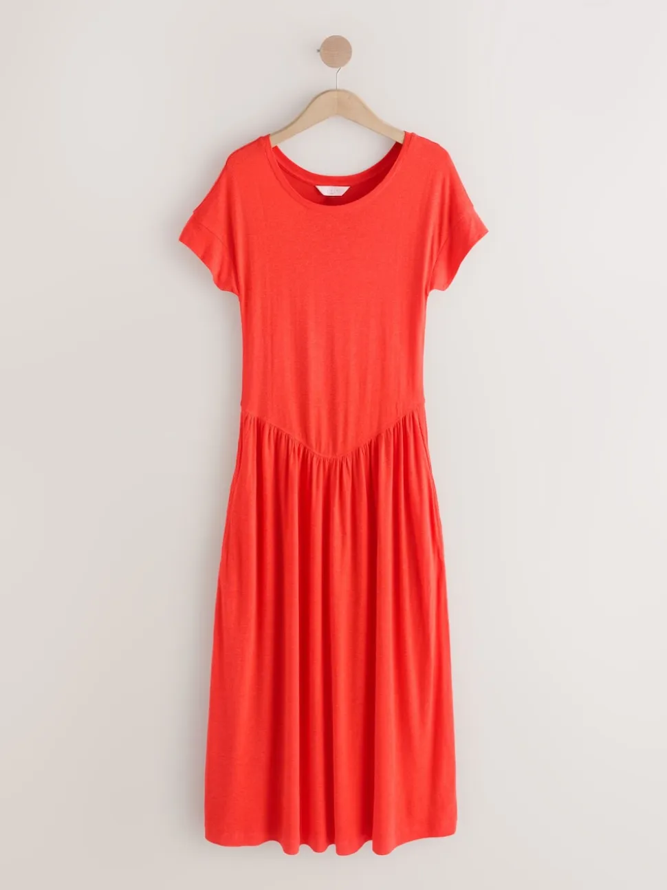Red Jersey T-Shirt Dress With Linen