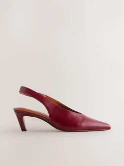 Red Leather Pointed Toe Slingback Heels