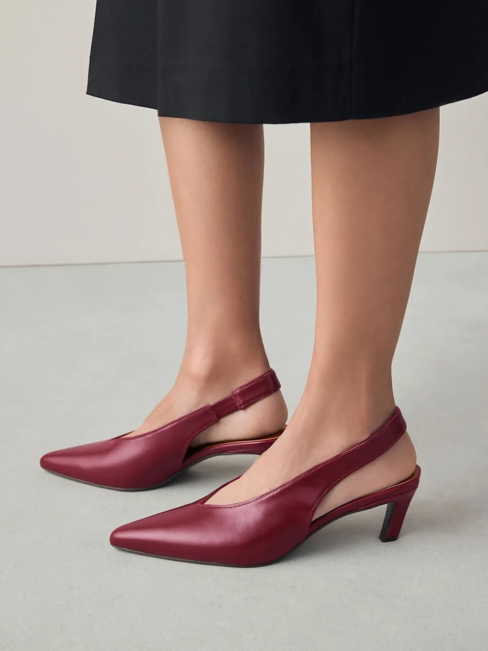 Red Leather Pointed Toe Slingback Heels