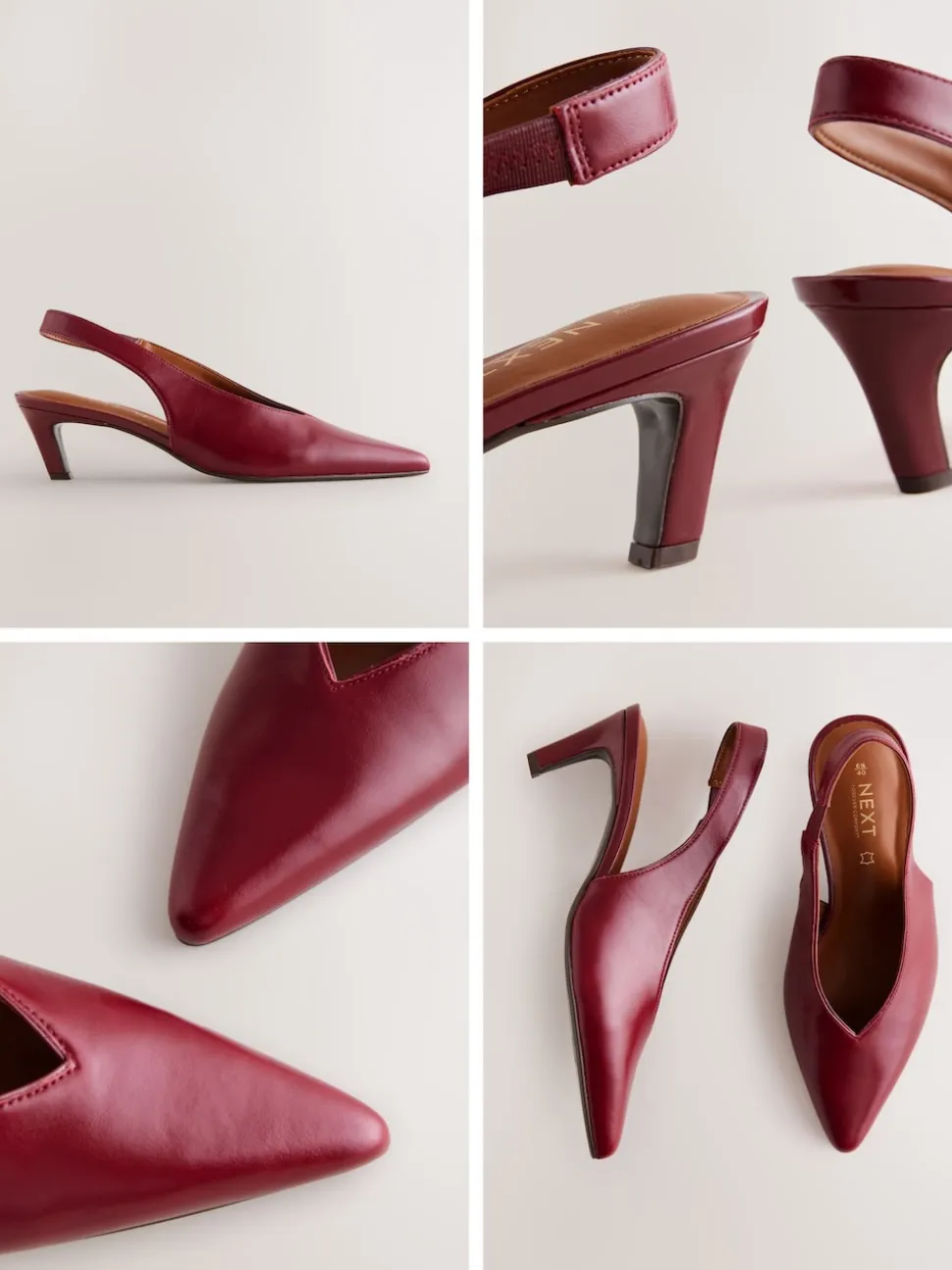 Red Leather Pointed Toe Slingback Heels