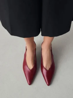 Red Leather Pointed Toe Slingback Heels
