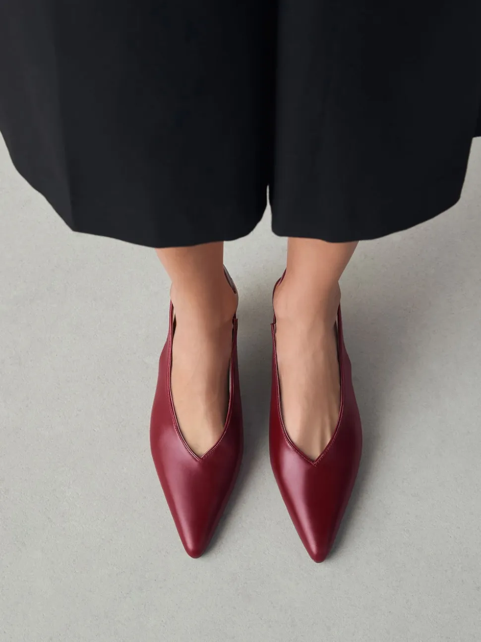 Red Leather Pointed Toe Slingback Heels