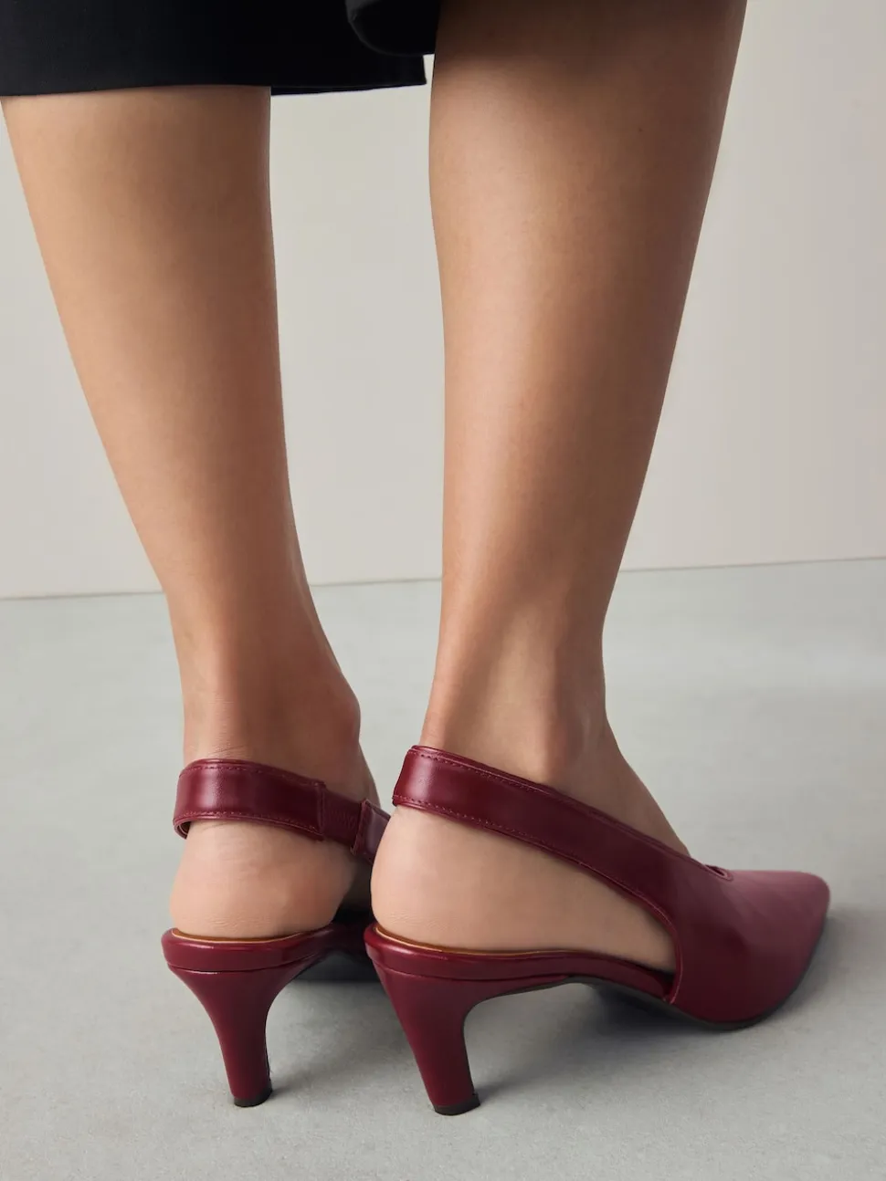 Red Leather Pointed Toe Slingback Heels