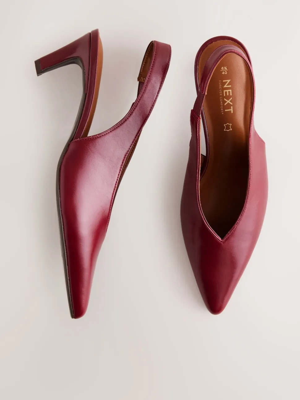 Red Leather Pointed Toe Slingback Heels