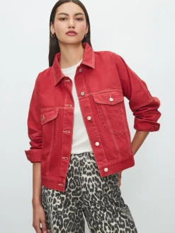 Red Oversized Relaxed Fit Denim Trucker Jacket
