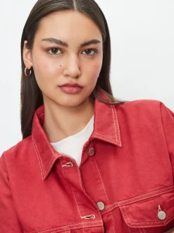 Red Oversized Relaxed Fit Denim Trucker Jacket
