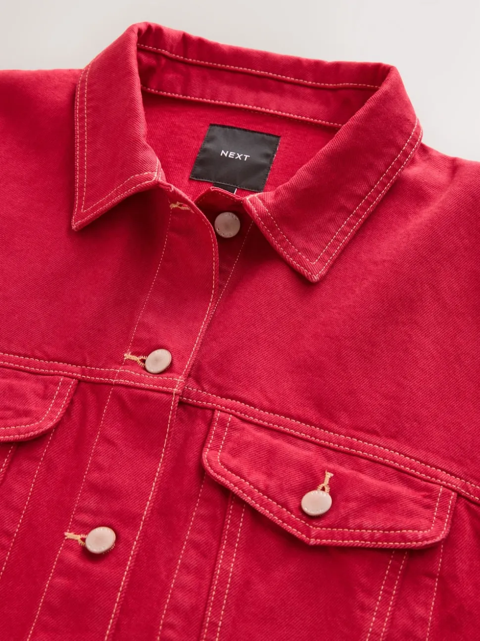 Red Oversized Relaxed Fit Denim Trucker Jacket