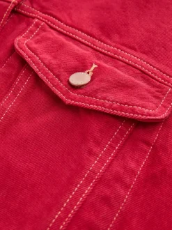 Red Oversized Relaxed Fit Denim Trucker Jacket