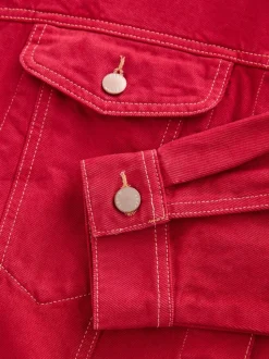 Red Oversized Relaxed Fit Denim Trucker Jacket