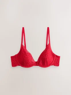Red Pad Plunge A-E Lace Bra