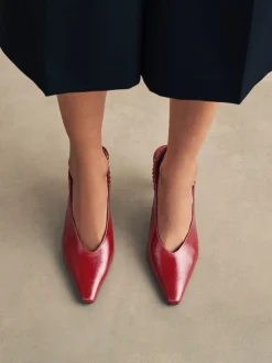 Red Pointed Toe High Cut Slingback Heels
