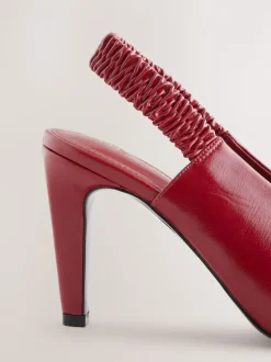 Red Pointed Toe High Cut Slingback Heels