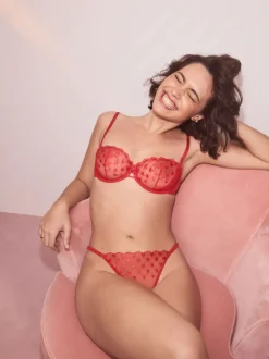 Red Premium Swiss Heart Embroidery Thong