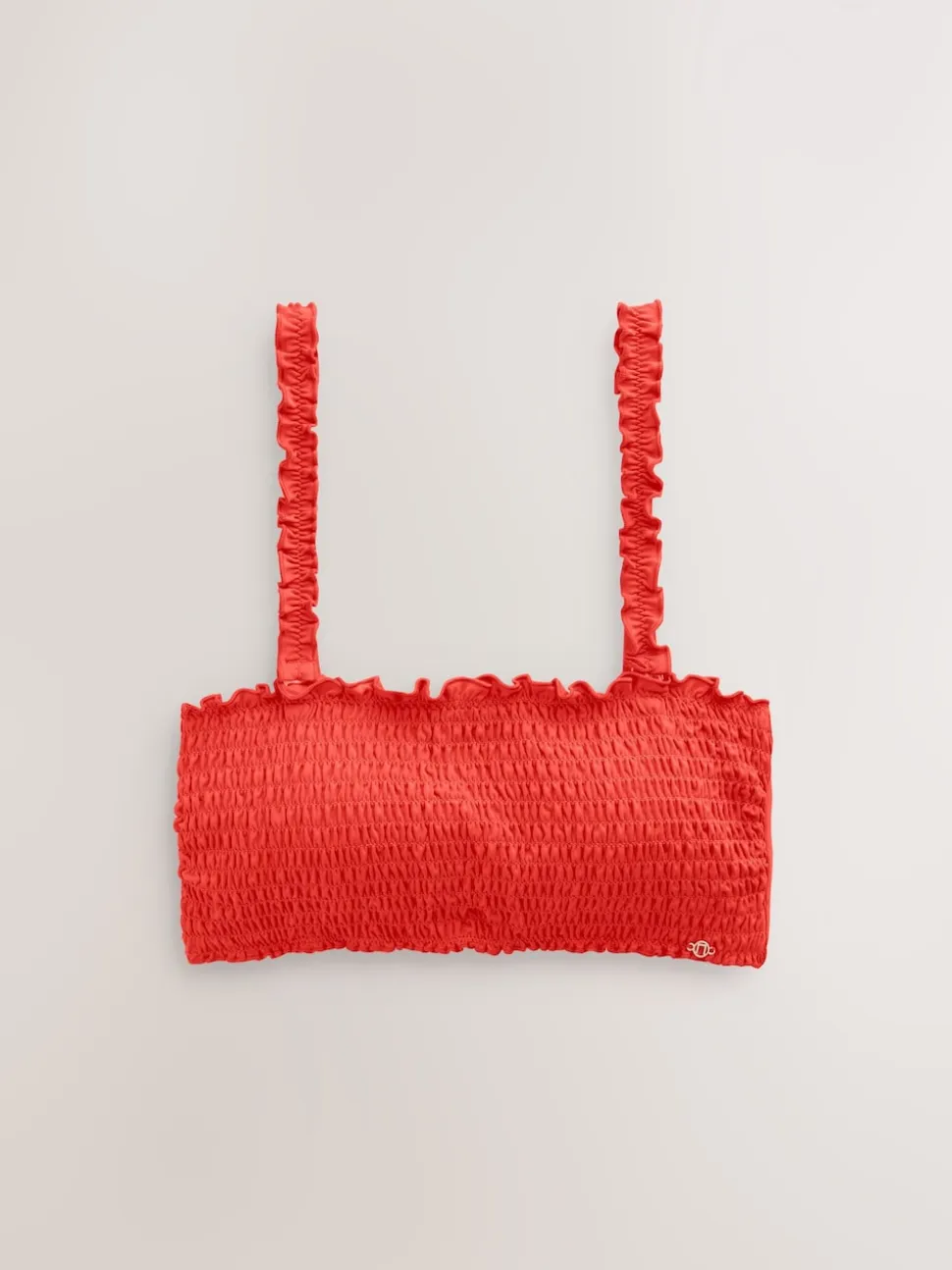 Red Shirred Bandeau Bikini Top