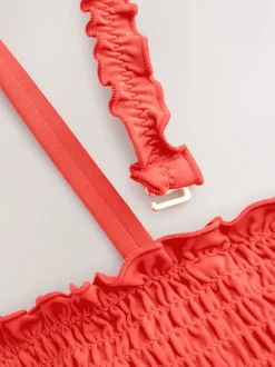 Red Shirred Bandeau Bikini Top