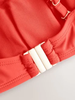 Red Shirred Bandeau Bikini Top