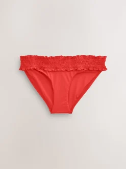 Red Shirred High Leg Bikini Bottoms