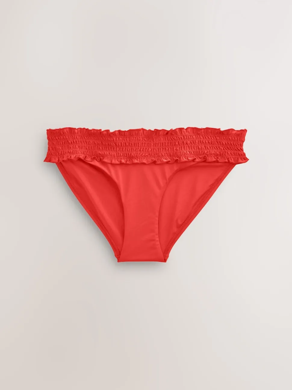 Red Shirred High Leg Bikini Bottoms