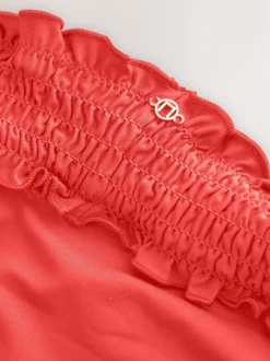 Red Shirred High Leg Bikini Bottoms