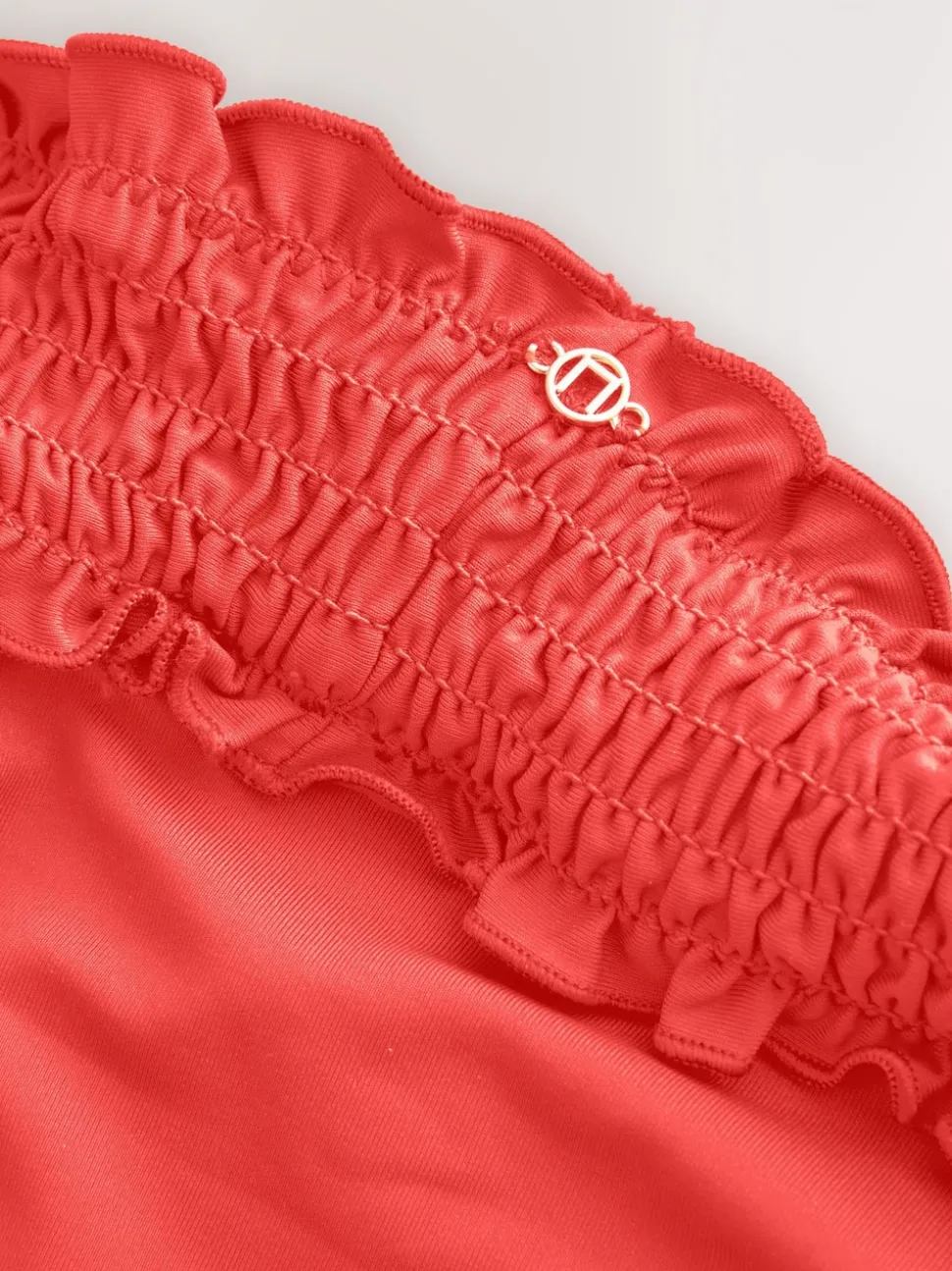 Red Shirred High Leg Bikini Bottoms
