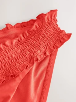 Red Shirred High Leg Bikini Bottoms