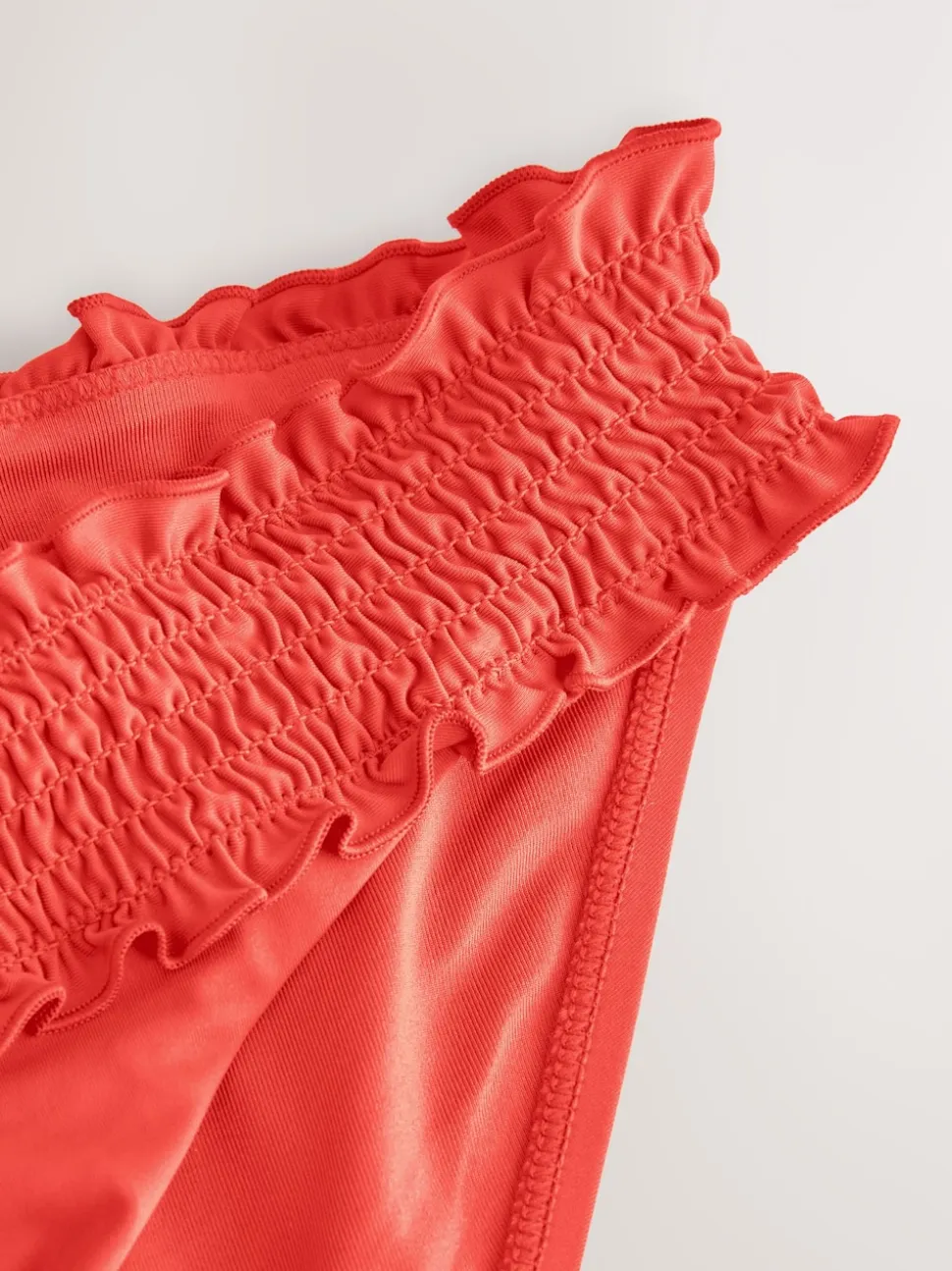 Red Shirred High Leg Bikini Bottoms