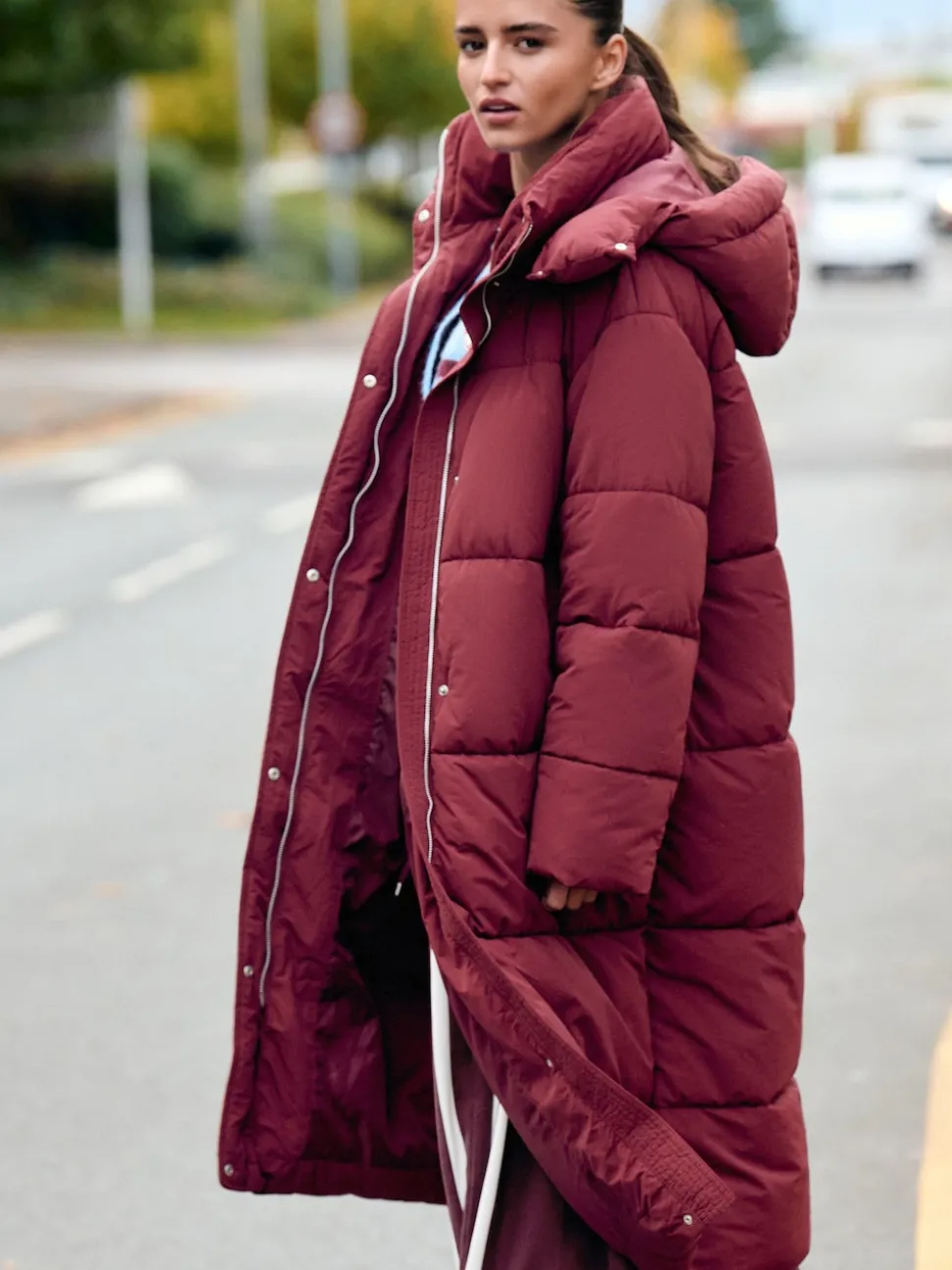 Red Shower Resistant Longline Padded Coat