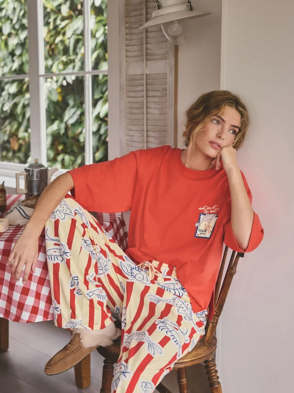 Red Stripe Fish Jersey Short Sleeve Pyjamas