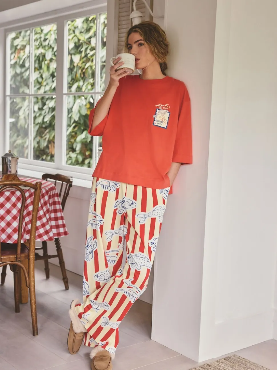 Red Stripe Fish Jersey Short Sleeve Pyjamas