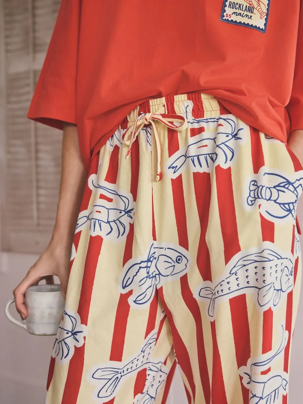 Red Stripe Fish Jersey Short Sleeve Pyjamas