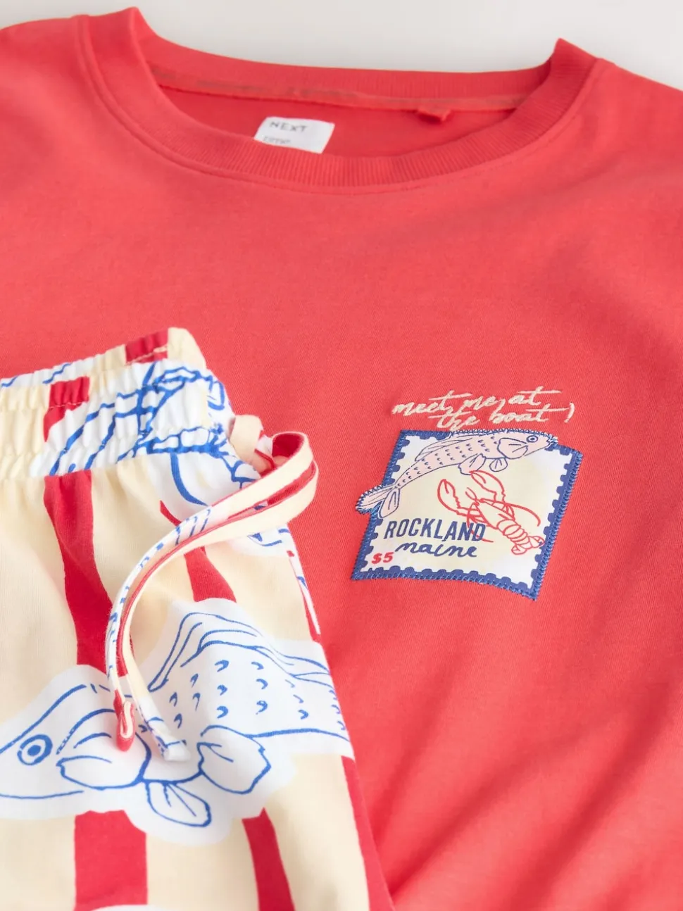 Red Stripe Fish Jersey Short Sleeve Pyjamas