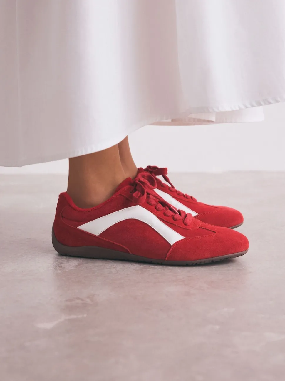 Red Suede Forever Comfort® Leather Slimsole Lace-Up Trainers
