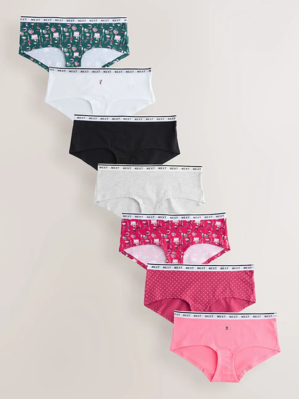 Red Tablescape Print Short Cotton Logo Knickers 7 Pack