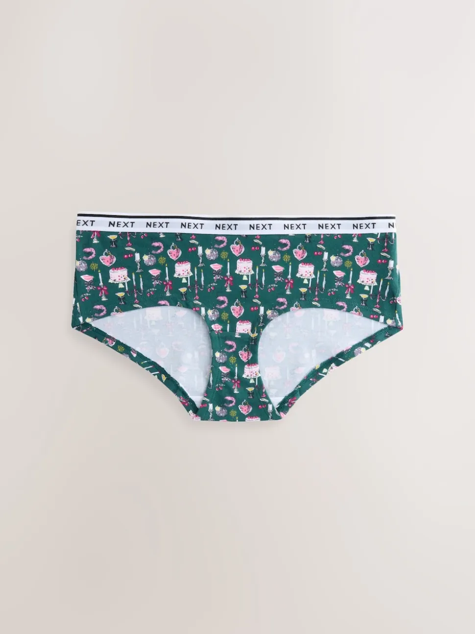 Red Tablescape Print Short Cotton Logo Knickers 7 Pack