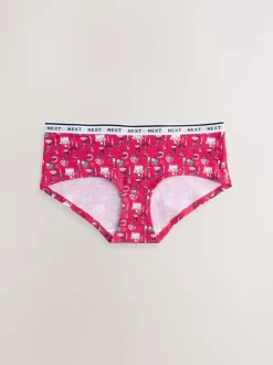 Red Tablescape Print Short Cotton Logo Knickers 7 Pack