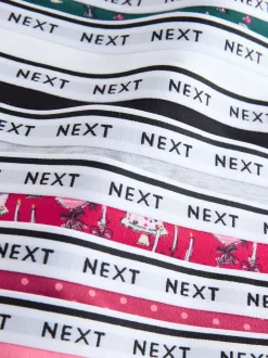 Red Tablescape Print Short Cotton Logo Knickers 7 Pack