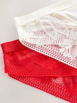 Red/Cream High Leg Microfibre and Lace Knickers 2 Pack