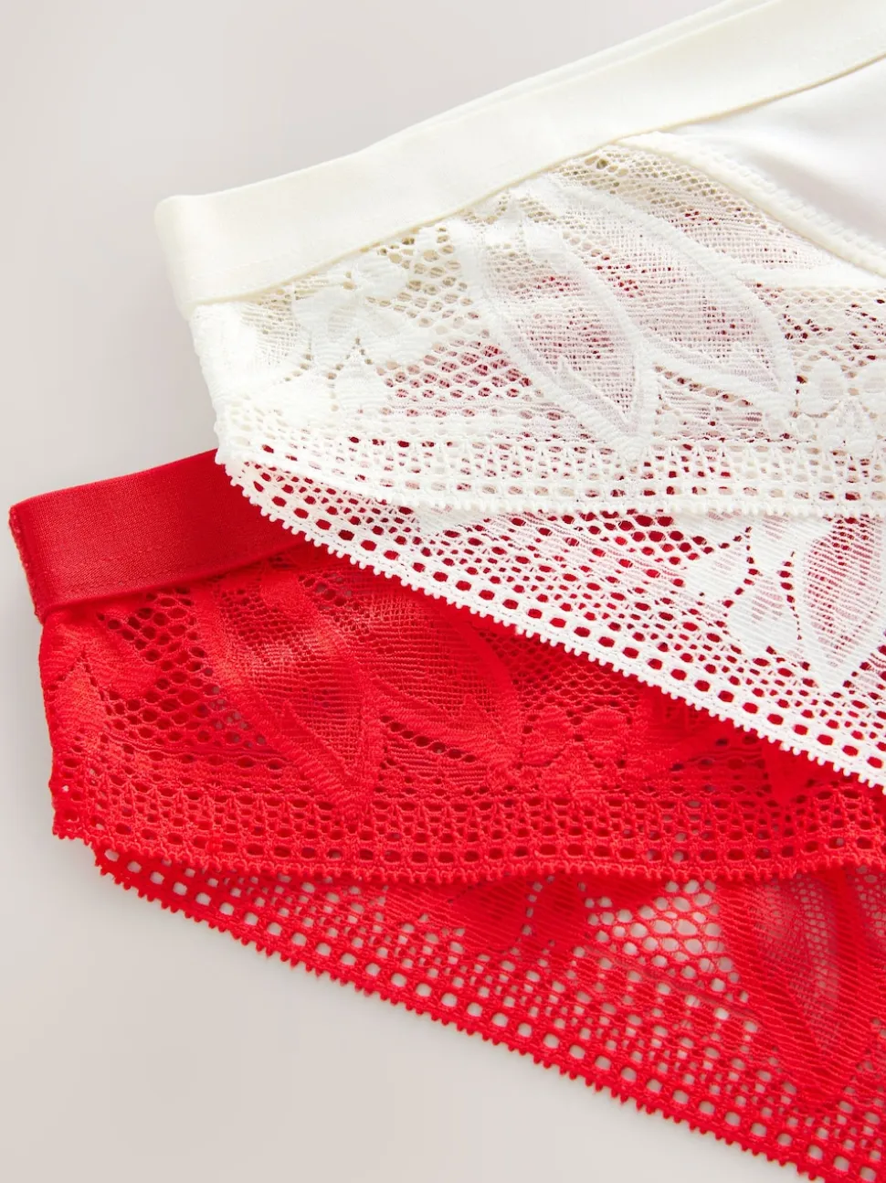 Red/Cream High Leg Microfibre and Lace Knickers 2 Pack