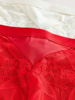 Red/Cream High Leg Microfibre and Lace Knickers 2 Pack