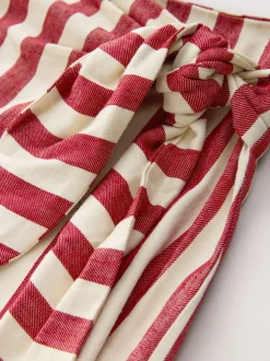 Red/Ecru Stripe Wrap Midi Skirt with Linen