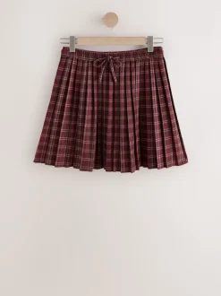 Red/Pink Check Pleated Pull On Mini Skirt
